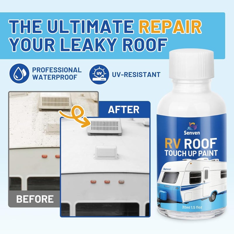 SENVEN RV Roof Touch Up Paint White RV Roof Coating Repair White 30ML Waterproof Solar Reflective & Leak Repair for Trailers Campers Motorhomes, Acrylic - Image 4